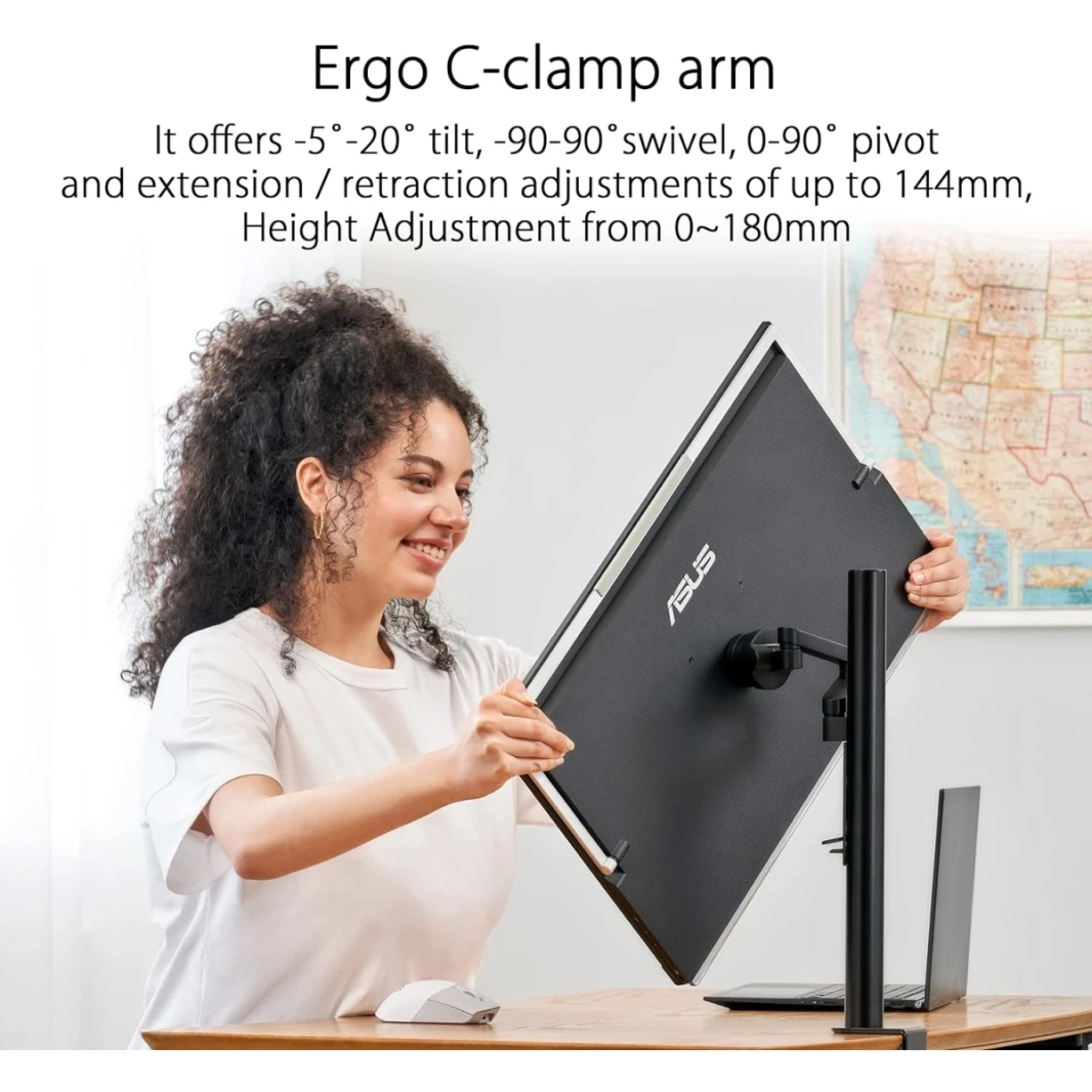 ASUS MB249C Zenscreen 24 "IPS Full HD Portable USB Type-C Multi-Stand Design (Kickstand ، C-Clamp Arm ، Partition Hook ، Carrying Handle) مع مكبرات الصوت
