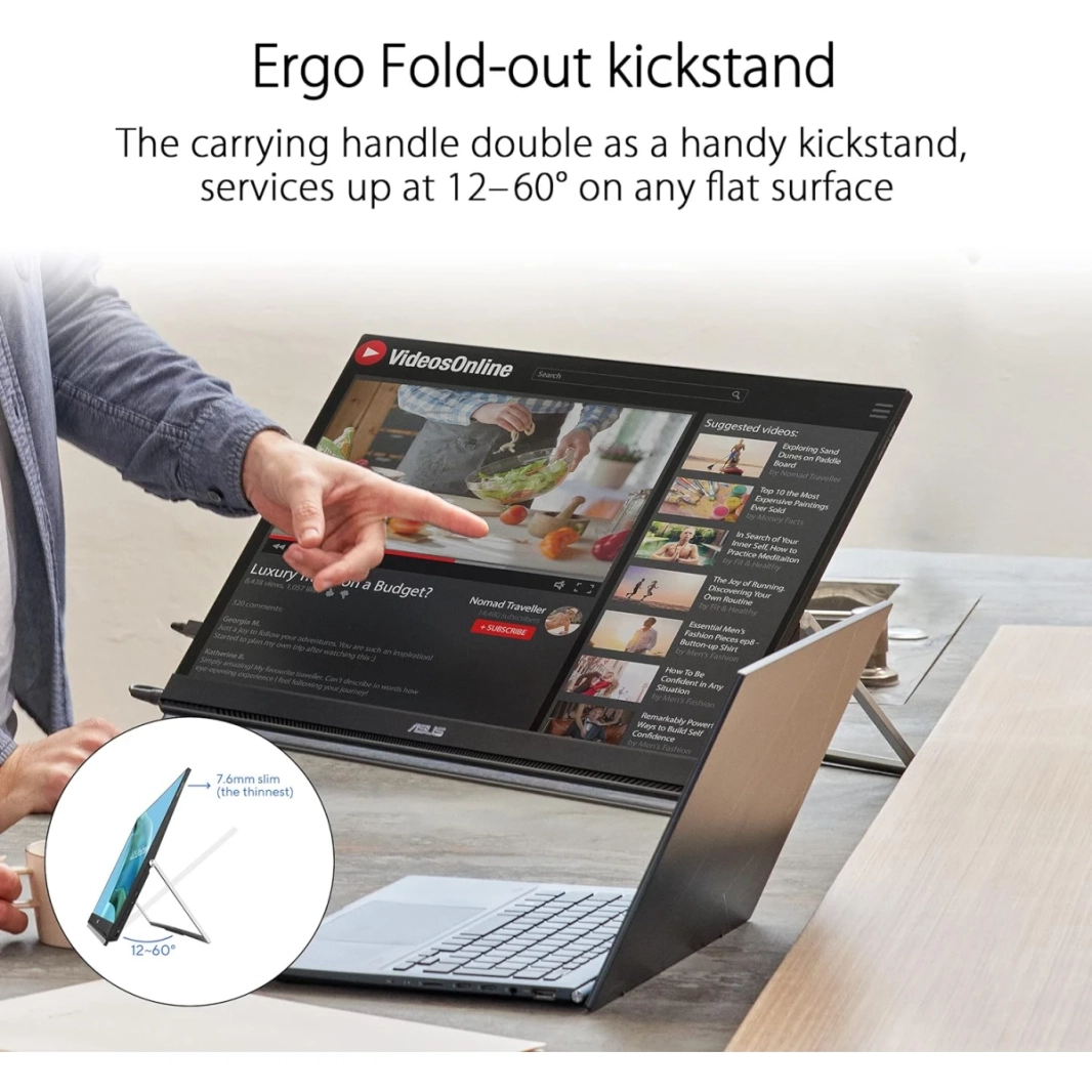 ASUS MB249C Zenscreen 24 "IPS Full HD Portable USB Type-C Multi-Stand Design (Kickstand ، C-Clamp Arm ، Partition Hook ، Carrying Handle) مع مكبرات الصوت