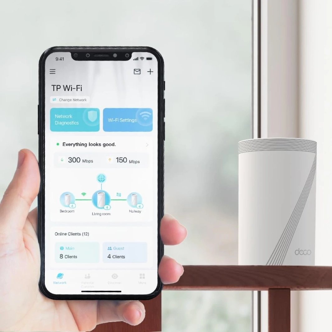 TP-Link Deco BE65 BE9300 للمنزل بالكامل ثلاثي الموجات واي فاي 7 سرعات شبكية تصل إلى 9214 ميجابت في الثانية، اتصال مدعوم بالذكاء الاصطناعي أكثر من 200 جهاز مثالي للألعاب