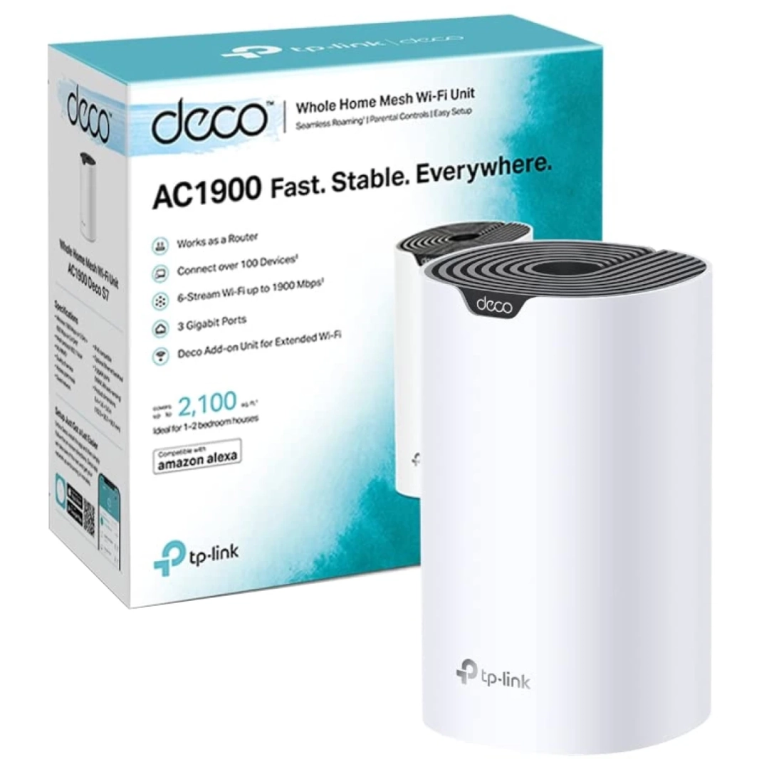 TP-LINK Deco S7 AC1900 Whole Mesh Wi-Fi System Smart 1000 mbps Router Gigabit Ports Work with Amazon Alexa (1-Pack)