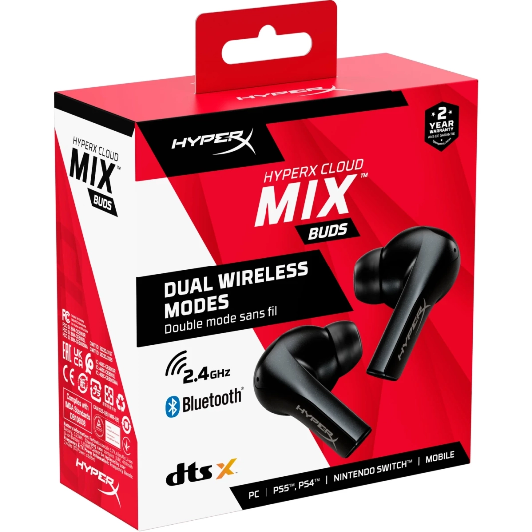 HyperX Cloud Mix Buds True Wireless & Bluetooth Long-Lasting Battery 12mm Drivers 3 Silicone Ear Tip Sizes up to 23 hours