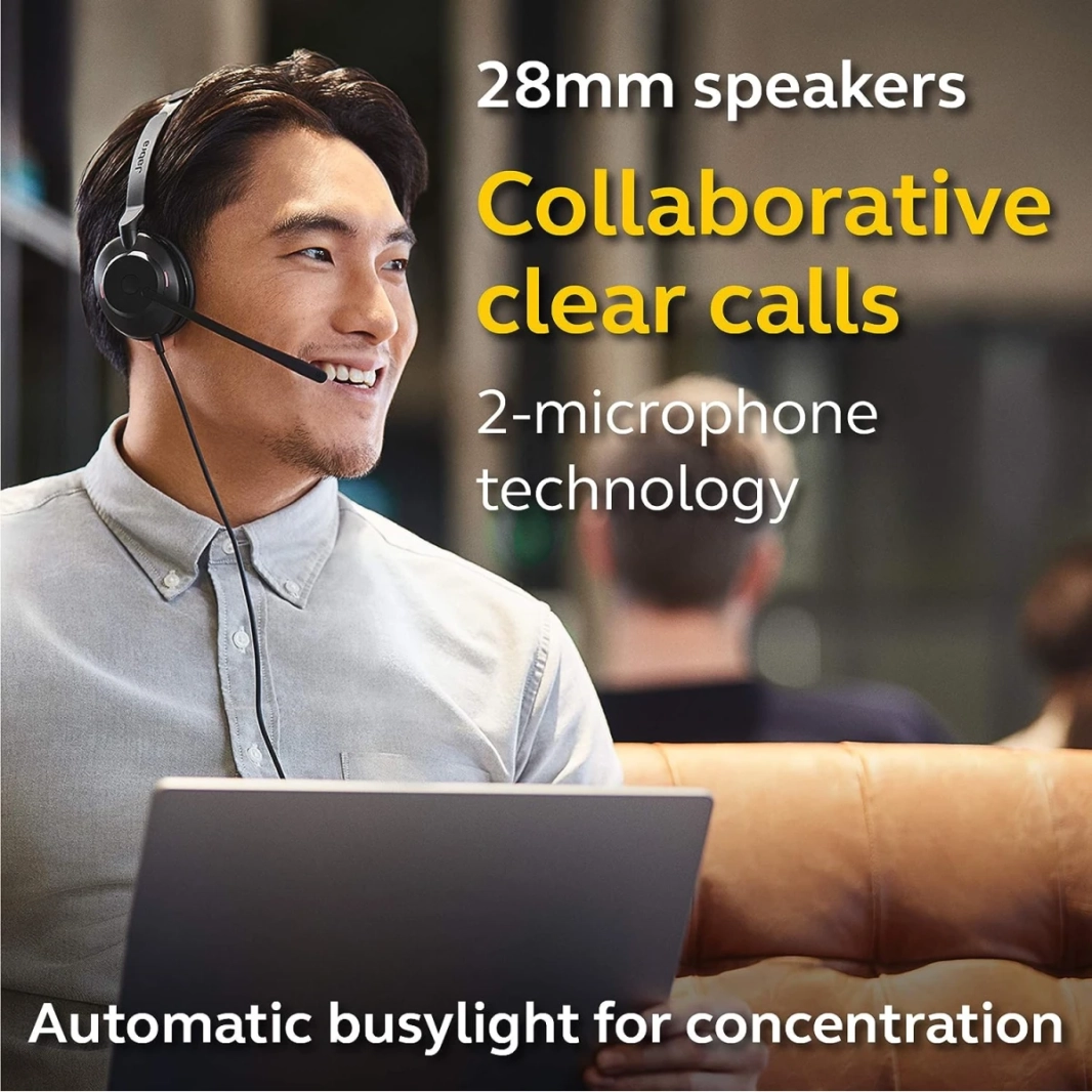 Jabra Evolve2 30 مللي ثانية سلكية USB-C MONO سماعة الهاتف المحمولة خفيفة الوزن مع 2 ميكروفونات مدمجة طوال اليوم عزل وعزل الضوضاء