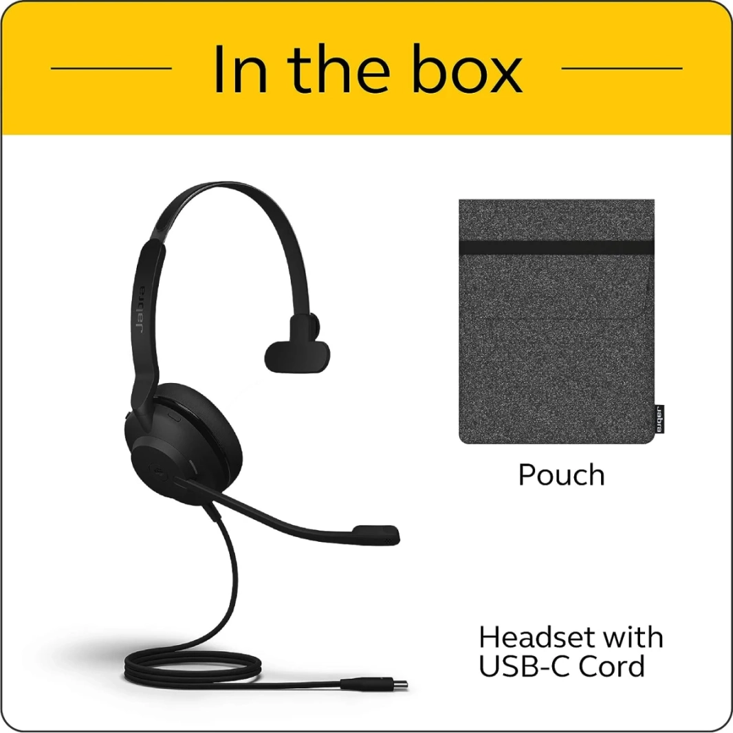 Jabra Evolve2 30 مللي ثانية سلكية USB-C MONO سماعة الهاتف المحمولة خفيفة الوزن مع 2 ميكروفونات مدمجة طوال اليوم عزل وعزل الضوضاء