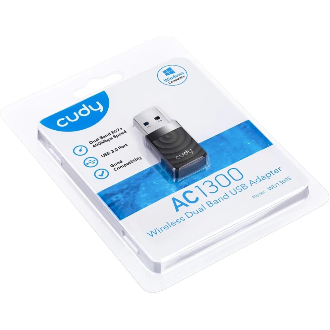 Cudy WU1300S AC1300 USB WiFi USB 3.0 Adapter for PC 5Ghz /2.4Ghz Compatible with Windows & mac