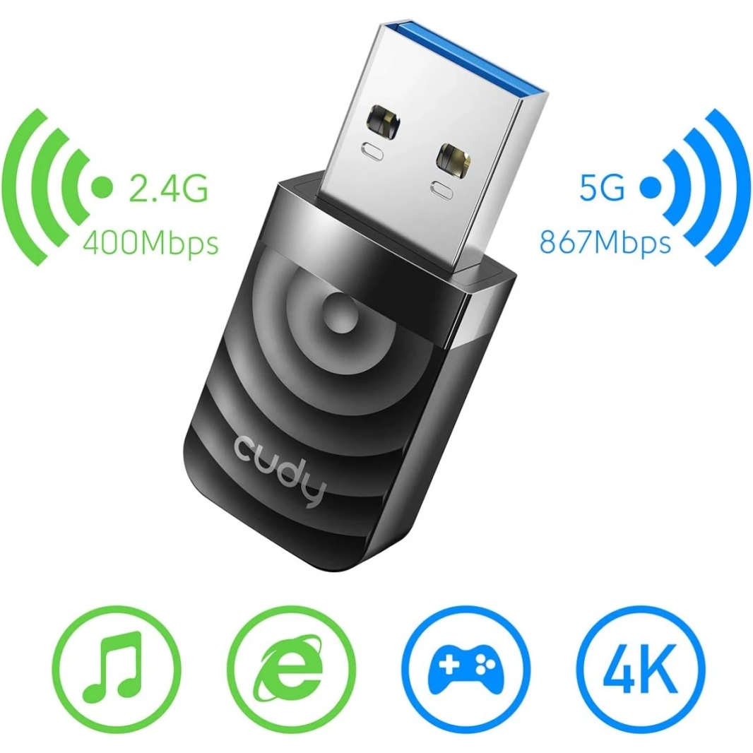 Cudy WU1300S AC1300 USB WiFi USB 3.0 Adapter for PC 5Ghz /2.4Ghz Compatible with Windows & mac