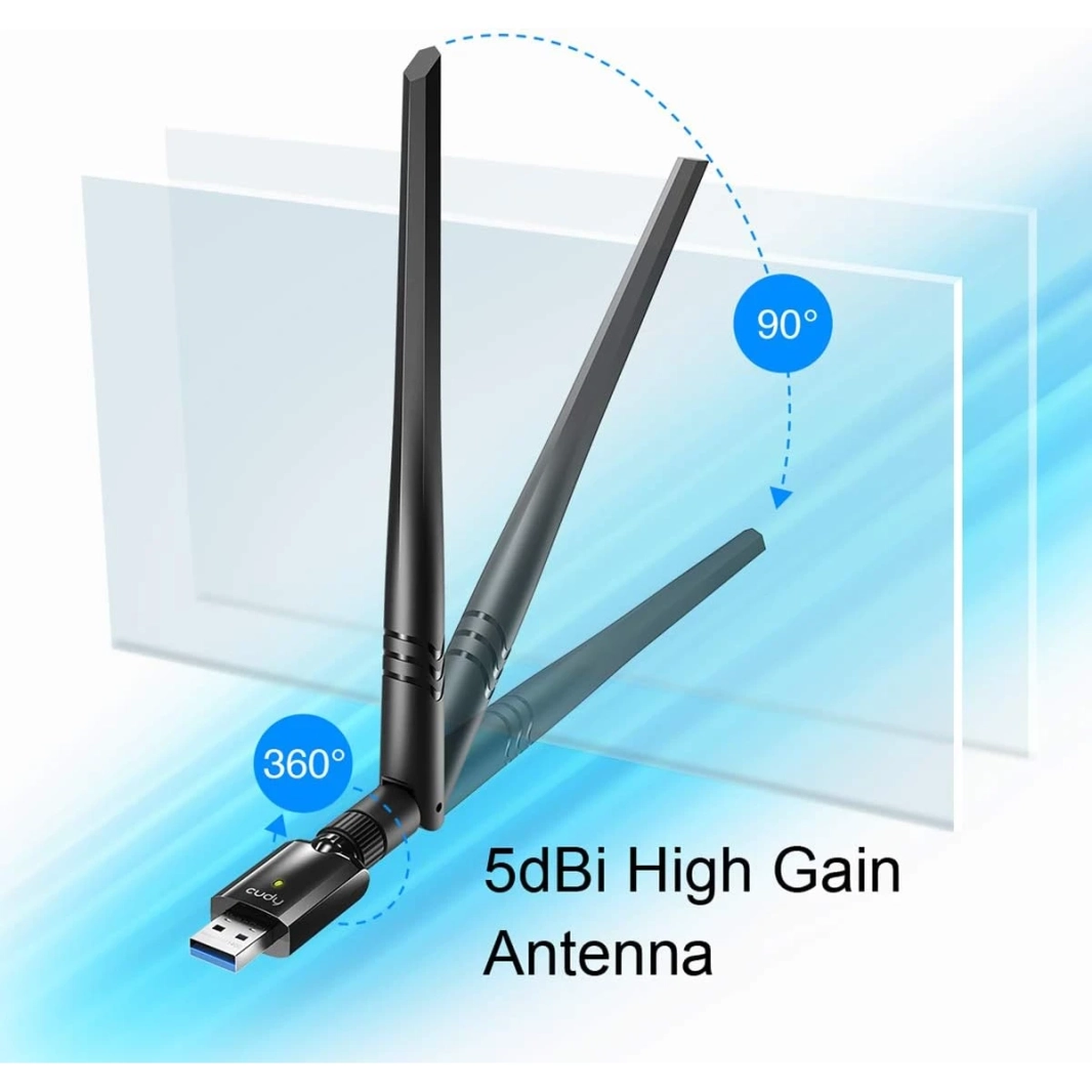 Cudy WU1400 AC1300 Mbps USB 3.0 ثنائي النطاق WiFi محول 400Mbps + 867Mbps 5Ghz و 2.4Ghz 5dBi هوائي عالي الكسب لنظام التشغيل Windows & Mac