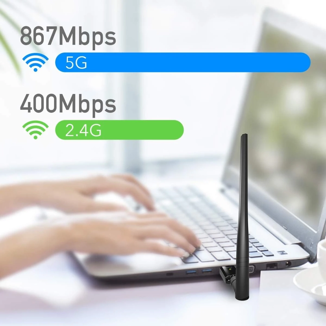 Cudy WU1400 AC1300 Mbps USB 3.0 ثنائي النطاق WiFi محول 400Mbps + 867Mbps 5Ghz و 2.4Ghz 5dBi هوائي عالي الكسب لنظام التشغيل Windows & Mac