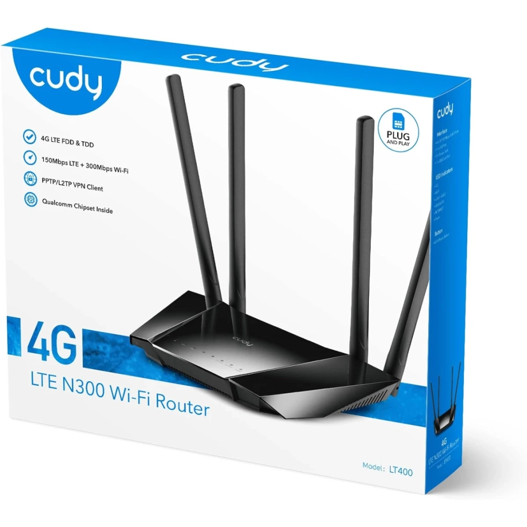Cudy LT400 4G LTE N300 300 Mbps واي فاي راوتر فتحة بطاقة SIM لأي مشغل FDD و TDD ، DDNS ، PPTP / L2TP VPN