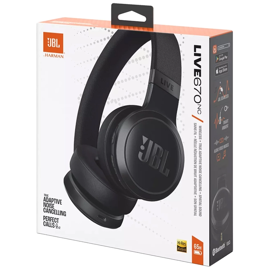 JBL Tune 670NC Adaptive Noise Cancelling with Smart Ambient Wireless Up to 70H Battery Life Speed Charge Lightweight Comfortable & Foldable - Black