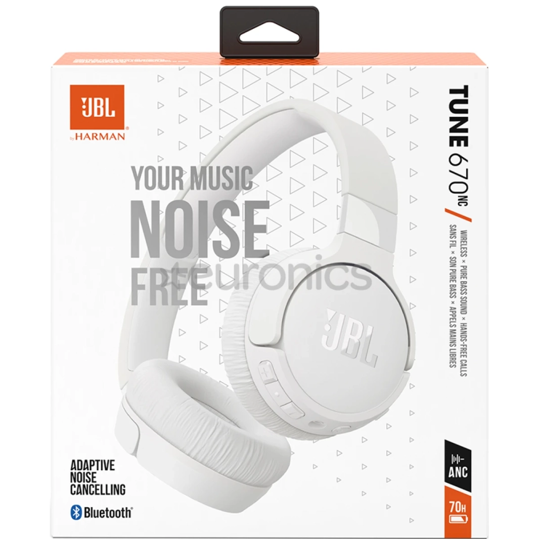 JBL Tune 670NC Adaptive Noise Cancelling with Smart Ambient Wireless Up to 70H Battery Life Speed Charge Lightweight Comfortable & Foldable - White