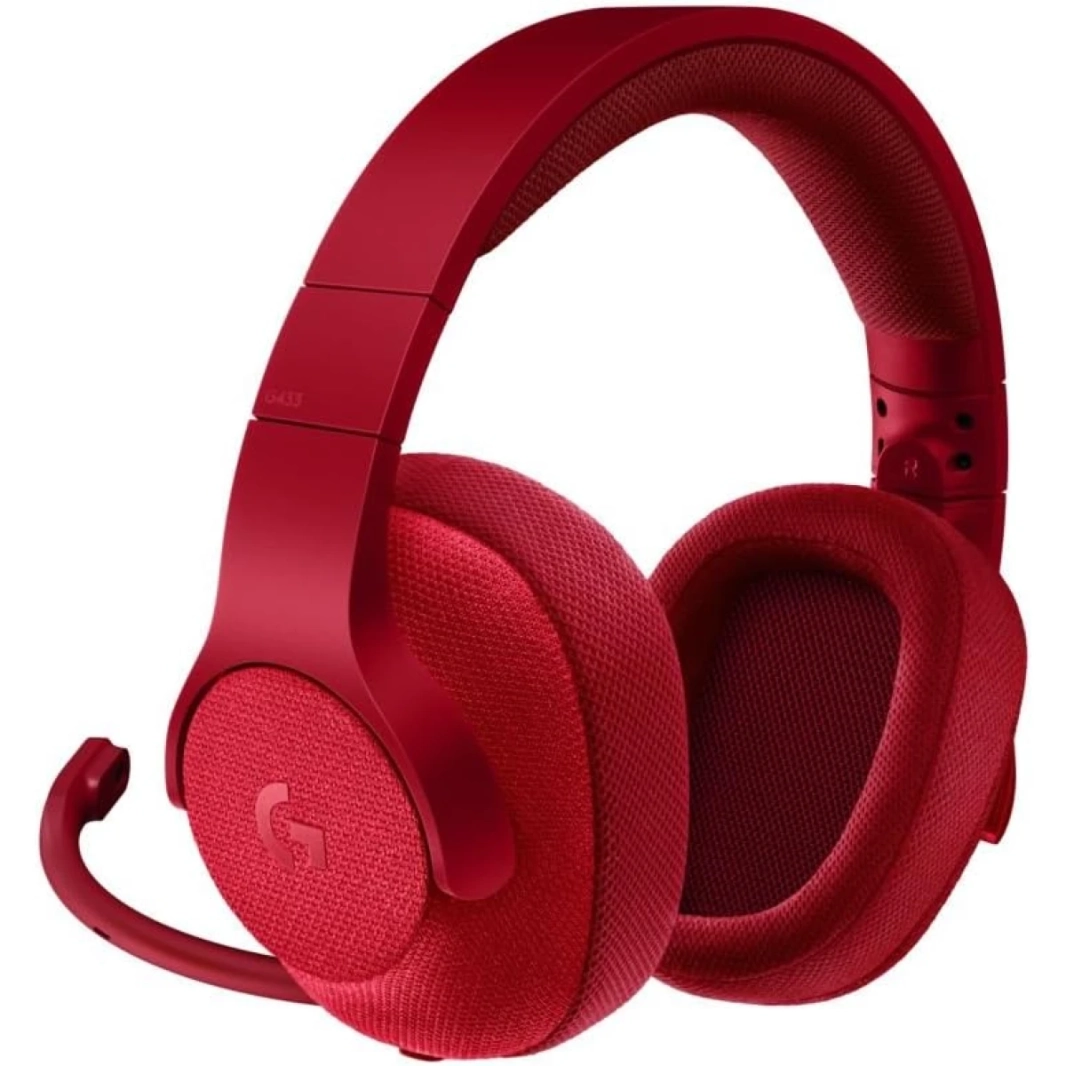 Logitech G433 Wired 7.1 Pround DTS Pro -G محولات USB خفيفة الوزن/3.5 مم للكمبيوتر الشخصي/Mac/Nintendo Switch/PS4/Xbox One - Red