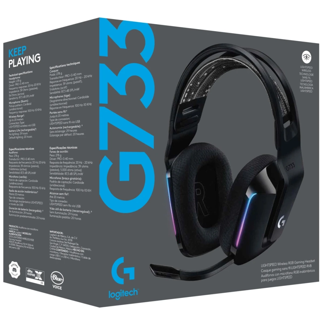 Logitech G733 سماعات الرأس اللاسلكية Logitech مع/ تعليق عصابة رأس Lightsync RGB & Blue صوت ميكروفون