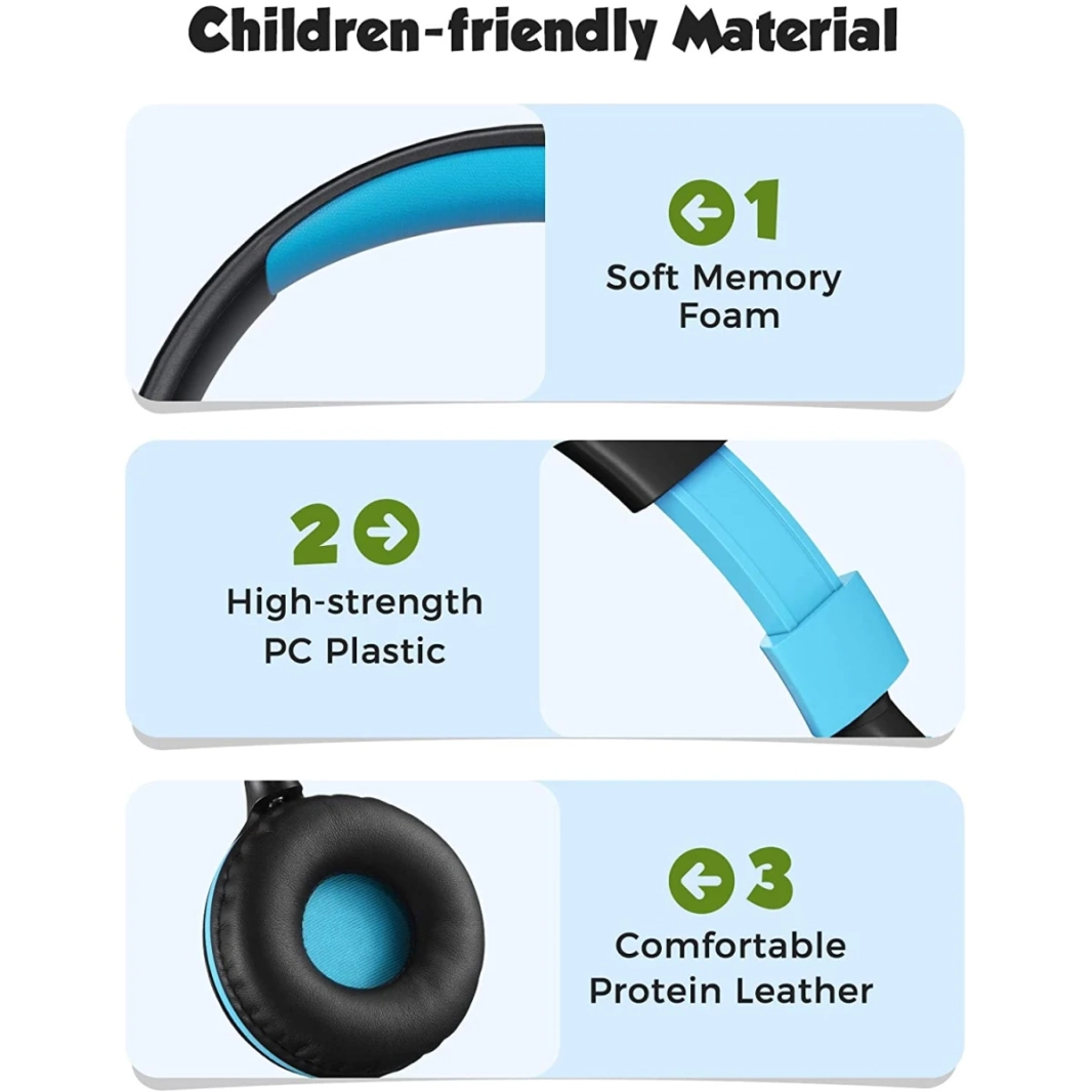 MPOW CHE1 Kids Wired for Kids LIME 94DB قابلة للطي للهواتف المحمولة والأجهزة اللوحية والكمبيوتر الشخصي - الأزرق