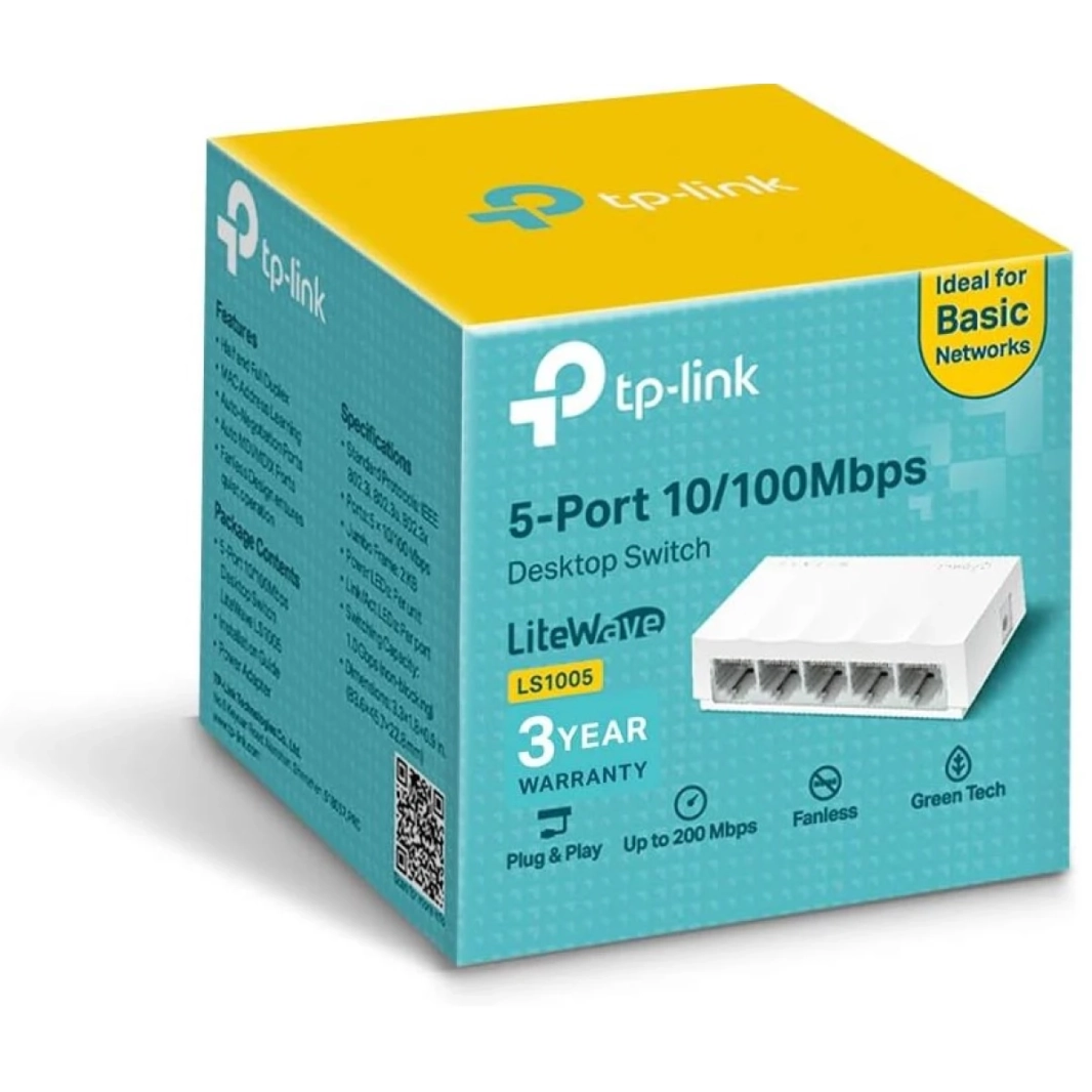 تي بي لينك LS1005 5 منافذ 10/100 ميجابايت في الثانية محول إيثرنت لسطح المكتب حافظة بلاستيكية