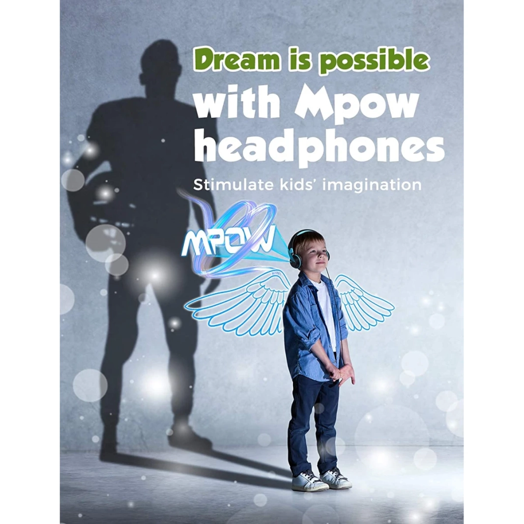 MPOW CHE1 Kids Wired for Kids LIME 94DB قابلة للطي للهواتف المحمولة والأجهزة اللوحية والكمبيوتر الشخصي - الأزرق