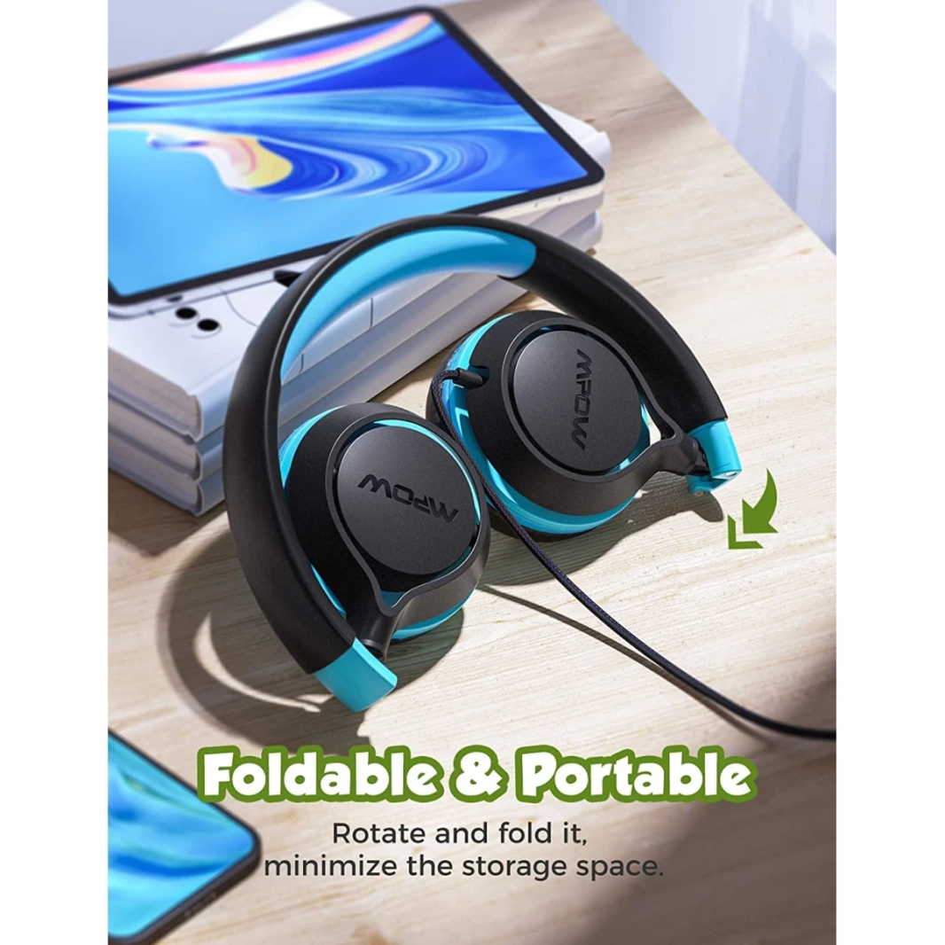 MPOW CHE1 Kids Wired for Kids LIME 94DB قابلة للطي للهواتف المحمولة والأجهزة اللوحية والكمبيوتر الشخصي - الأزرق