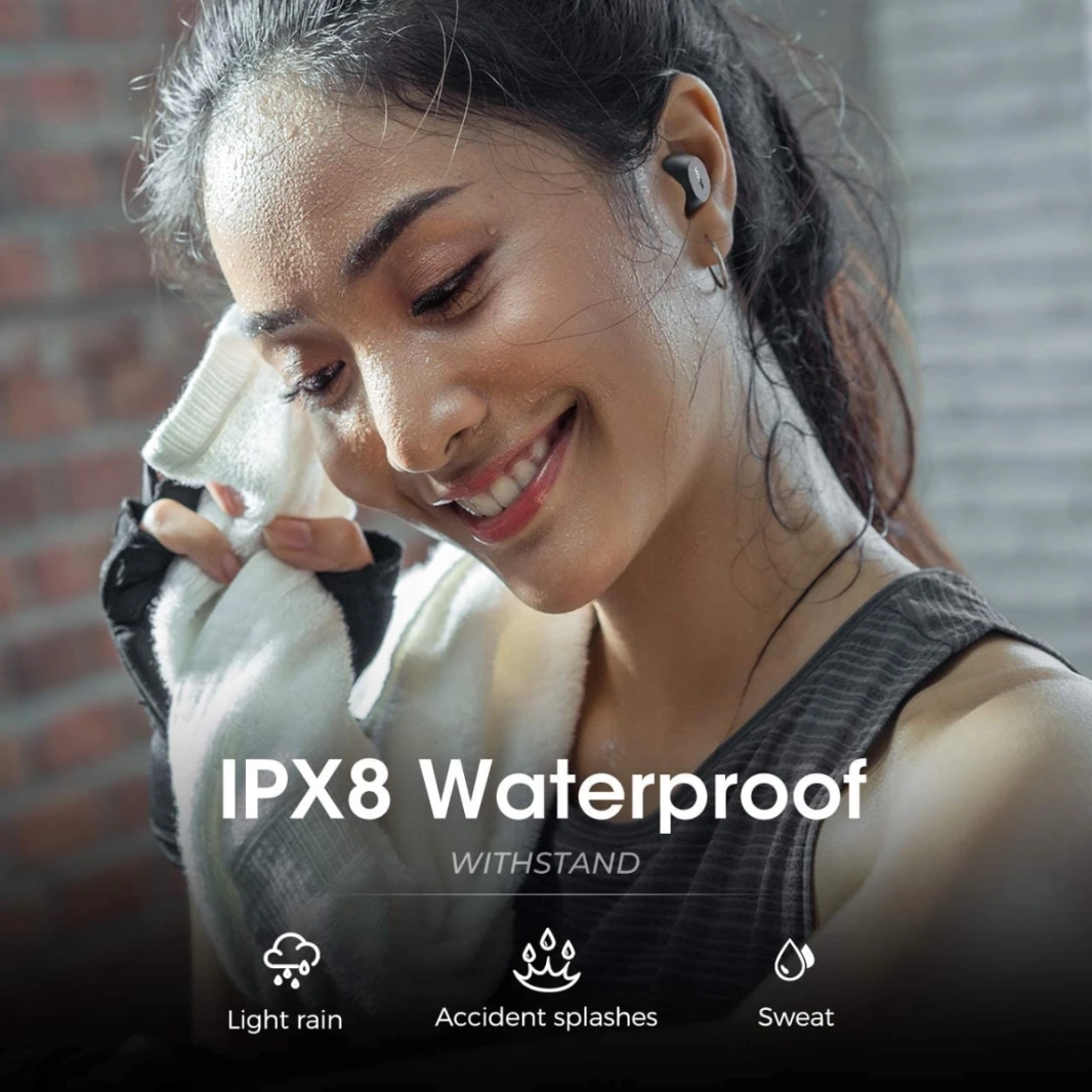 MPOW M12 أذن الوسائط اللاسلكية و USB-C الشحن مع ميكروفون مزدوج 25 ساعة ، أسود