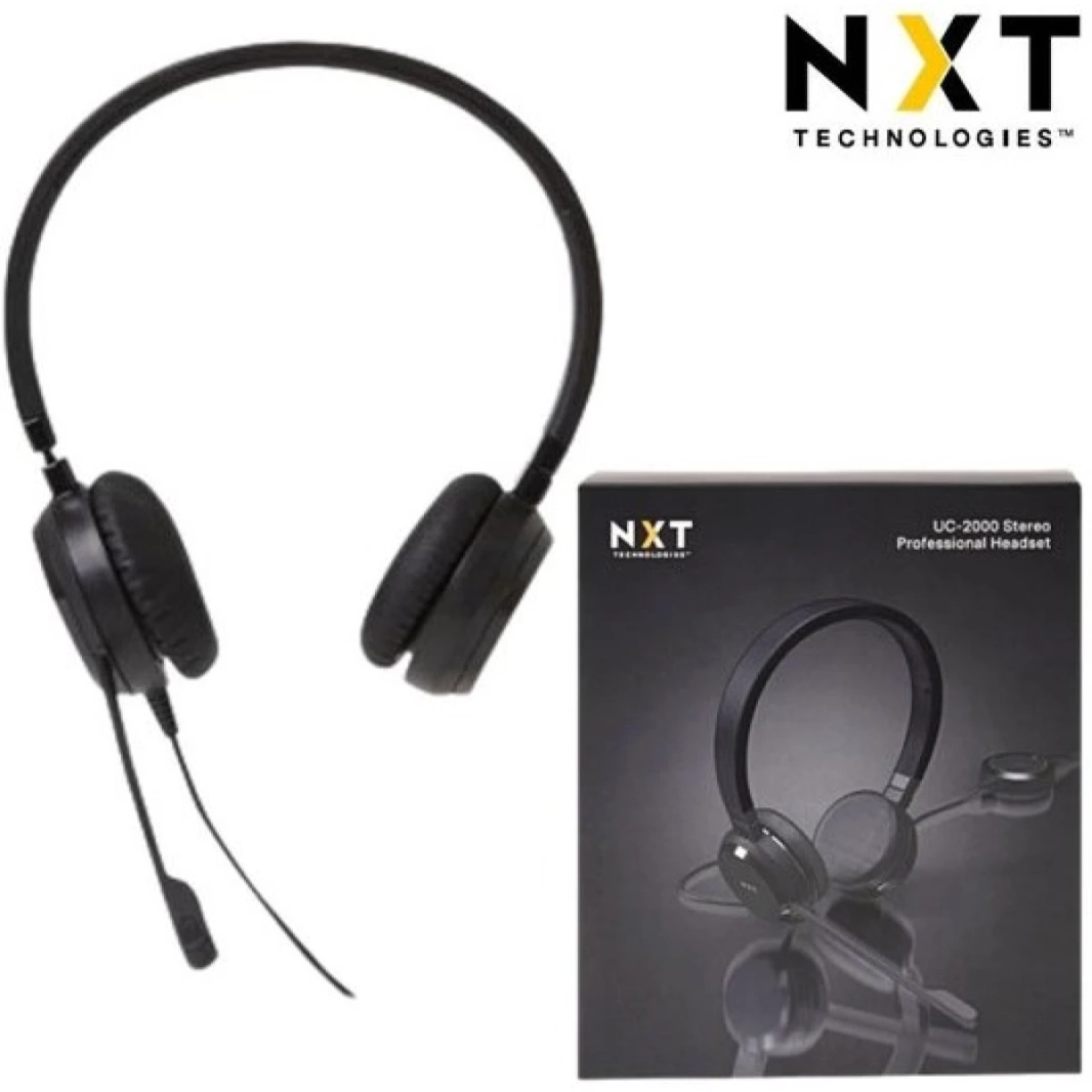 NXT Technologies UC-2000 سماعة الرأس السلكية فوق الرأس مع ميكروفون Microphone USB في خط PC/MAC/MAC/محمول-أسود