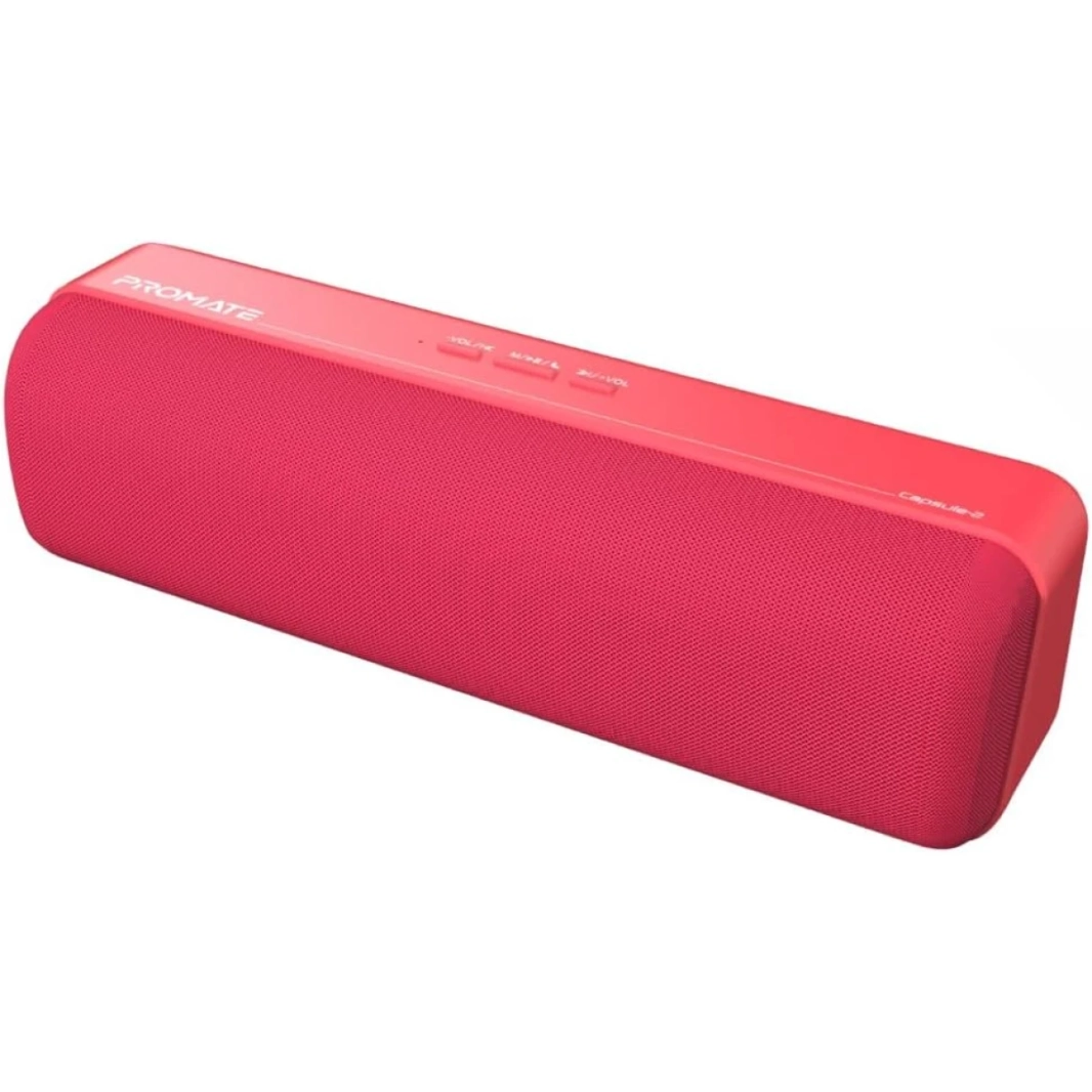 PROMATE CAPSULE -2 Bluetooth Portable Speaker HD 6W TRUE Bluetooth 5.0 Long Playtime USB Media Port Micro SD Card ومنفذ 3.5 مم - أحمر