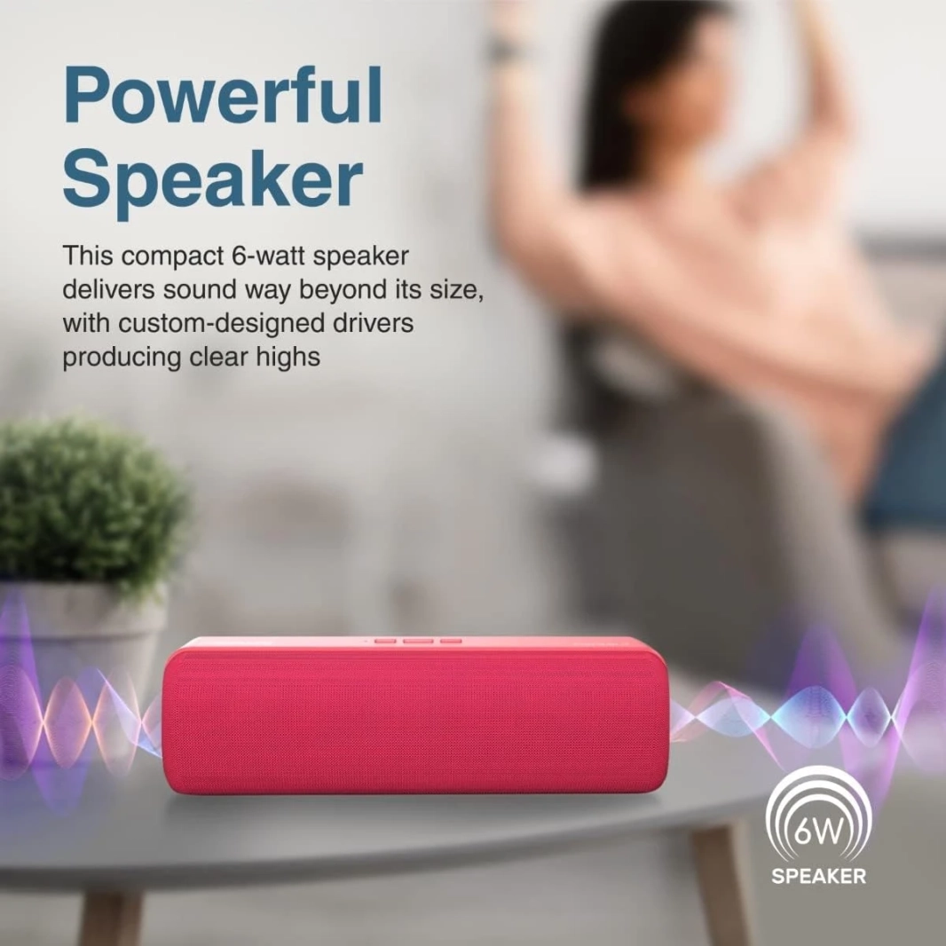 PROMATE CAPSULE -2 Bluetooth Portable Speaker HD 6W TRUE Bluetooth 5.0 Long Playtime USB Media Port Micro SD Card ومنفذ 3.5 مم - أحمر