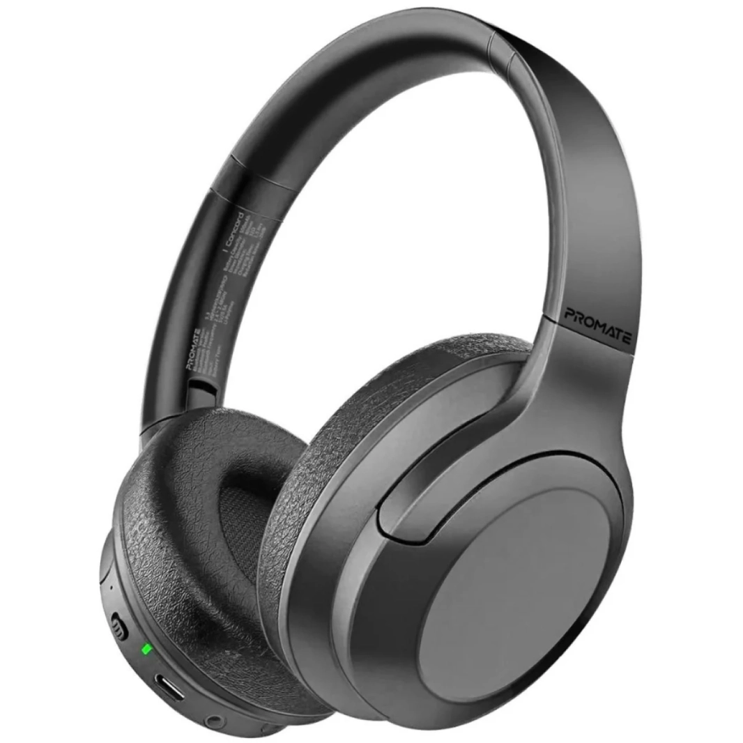 PROMATE CONCORD Wired & Wireless Bluetooth V5.3 إلغاء الضوضاء النشط مع ميكروفون 27H وقت التشغيل الوجه وتصميم أضعاف - أسود
