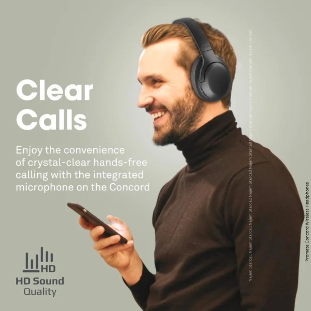 PROMATE CONCORD Wired & Wireless Bluetooth V5.3 إلغاء الضوضاء النشط مع ميكروفون 27H وقت التشغيل الوجه وتصميم أضعاف - أسود