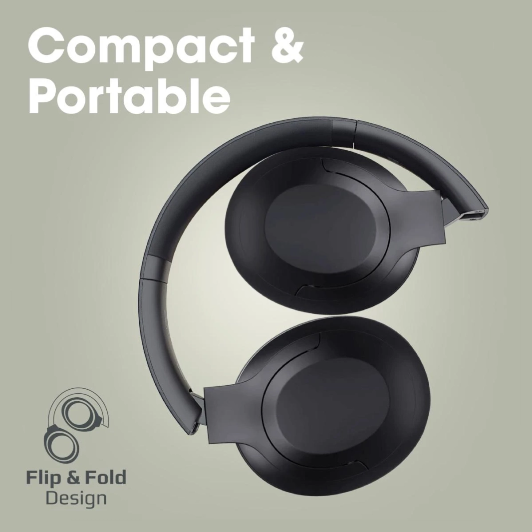 PROMATE CONCORD Wired & Wireless Bluetooth V5.3 إلغاء الضوضاء النشط مع ميكروفون 27H وقت التشغيل الوجه وتصميم أضعاف - أسود