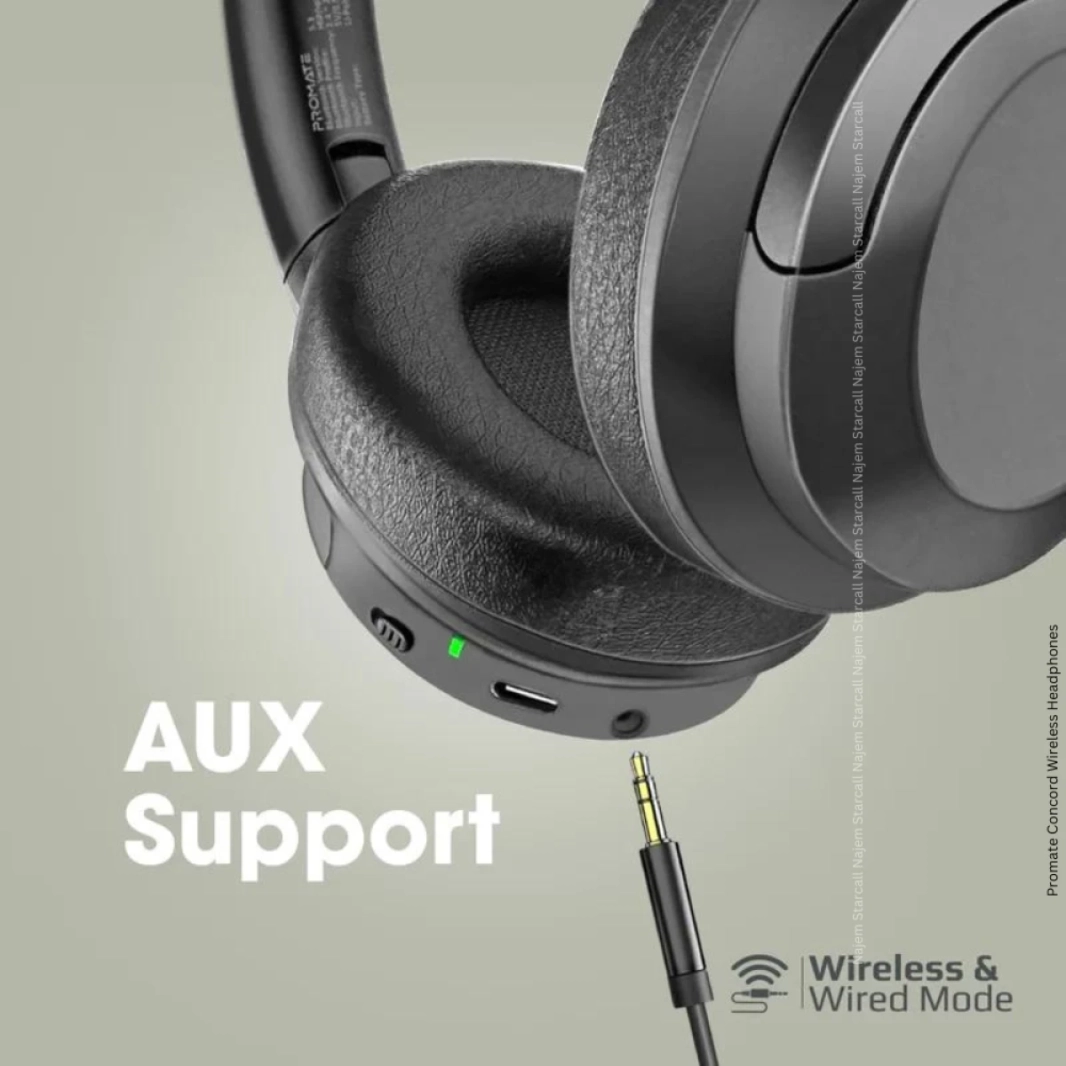 PROMATE CONCORD Wired & Wireless Bluetooth V5.3 إلغاء الضوضاء النشط مع ميكروفون 27H وقت التشغيل الوجه وتصميم أضعاف - أسود