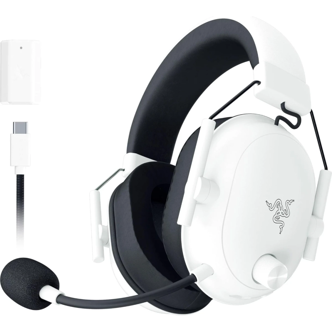 Razer Blackshark V2 Hyperspeed Wireless/Bluetooth/USB خفيفة الوزن Thx مكاني صوت المنحني برامج تشغيل 50 مم 70 ساعة ث/نوع USB شحن - أبيض