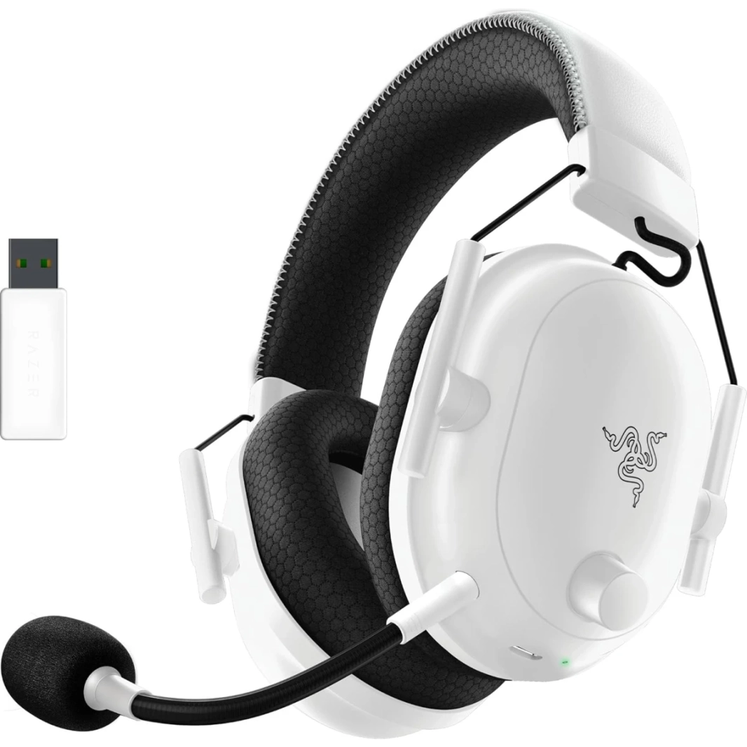 Razer Blackshark V2 Pro (2023) ملفات تعريف FPS القابلة للفصل اللاسلكية PPS FPS 50 مم سائقين-عزلات الأذن مع طبعات الذاكرة الفائقة 70 ساعة-أبيض-أبيض.