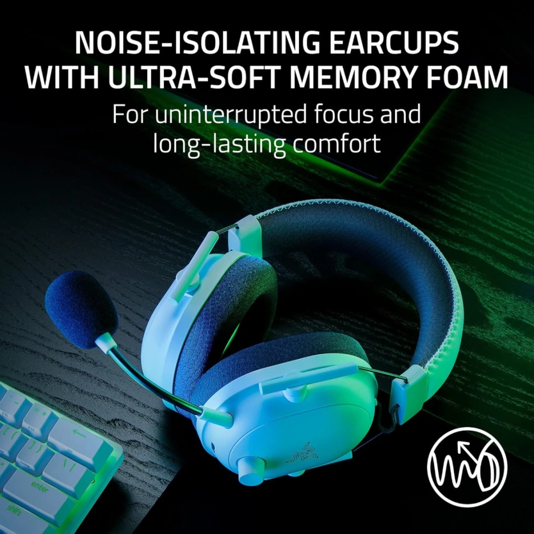 Razer Blackshark V2 Pro (2023) ملفات تعريف FPS القابلة للفصل اللاسلكية PPS FPS 50 مم سائقين-عزلات الأذن مع طبعات الذاكرة الفائقة 70 ساعة-أبيض-أبيض.