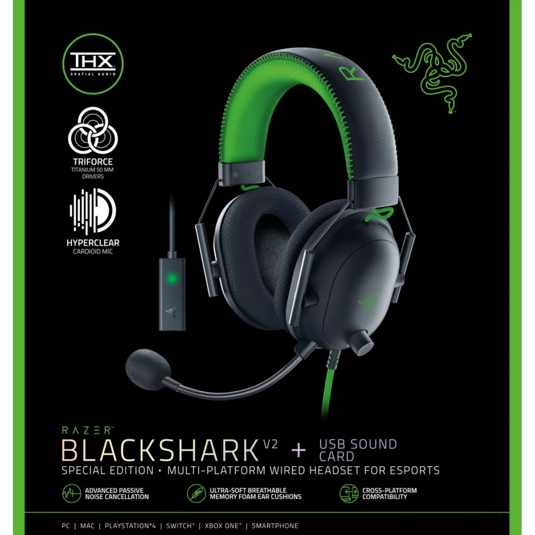 Razer BlackShark V2 SE Gaming Headset THX Spatial Audio w USB Sound Card