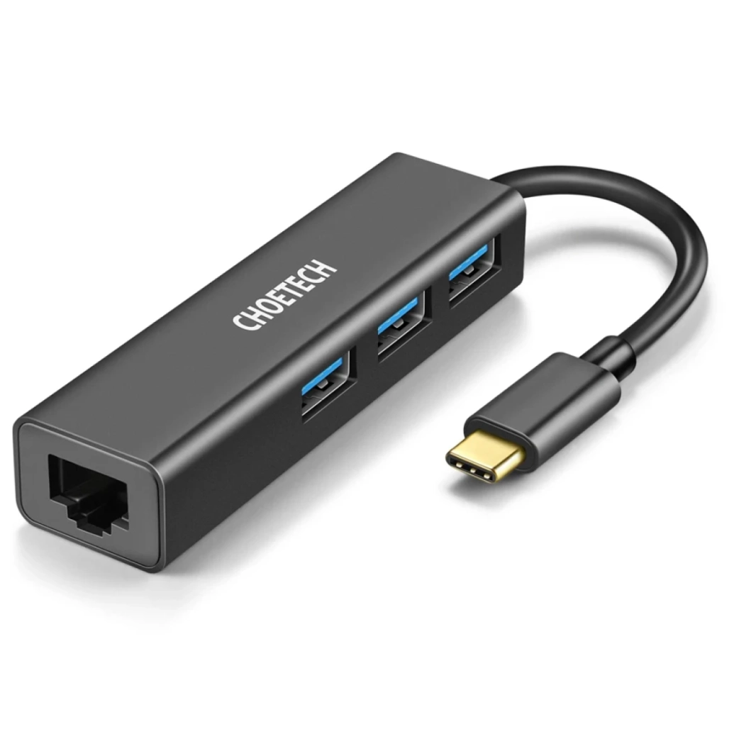 Choetech HUB-U02 USB C إلى Ethernet Hub مع 3 منافذ USB 3.0