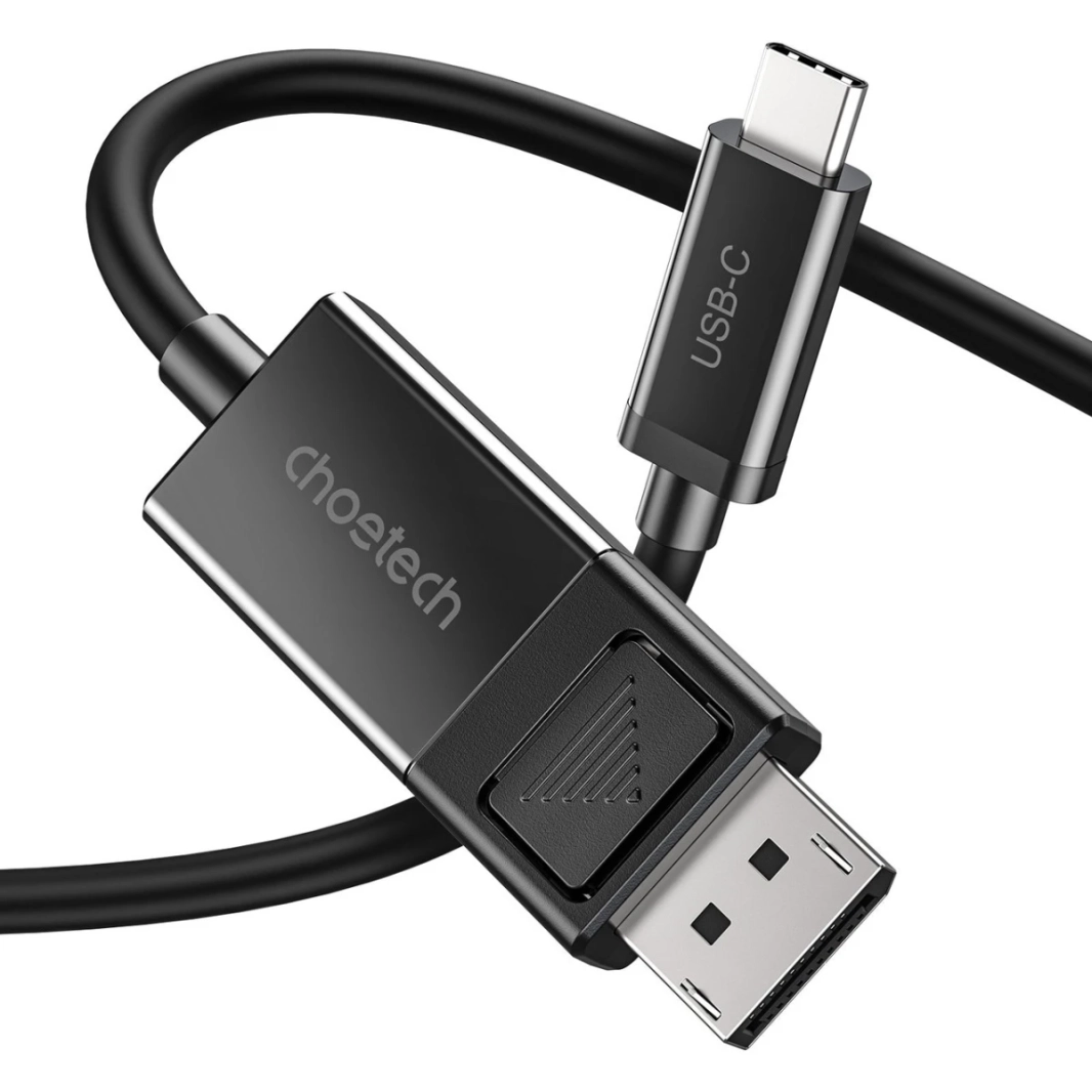 Choetech XCP-1803 1.8 متر USB-C إلى DisplayPort 1.4 كابل توصيل وتشغيل ثنائي الاتجاه بدقة تصل إلى 8K - أسود