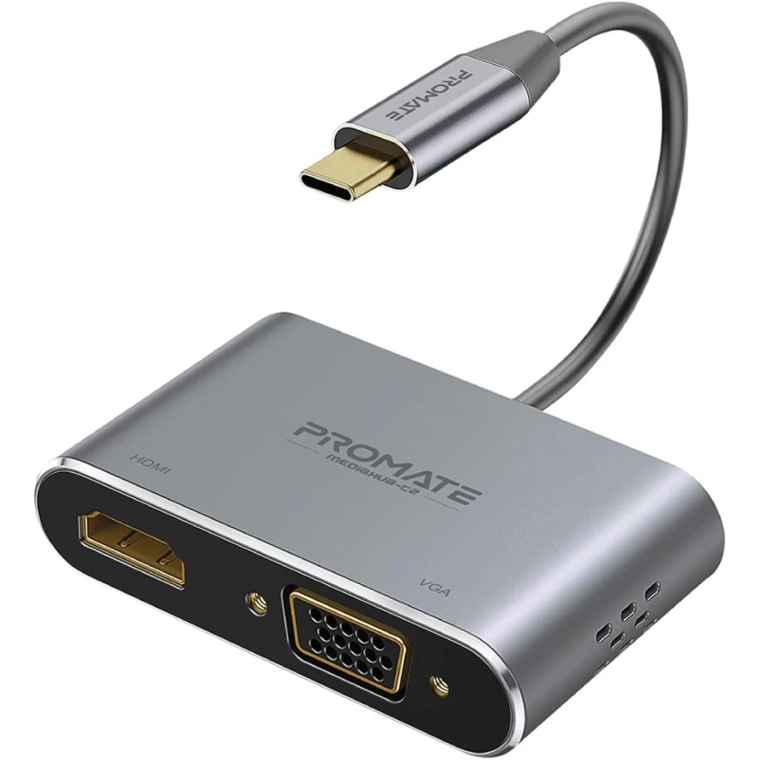 بروميت MediaHub-C2 USB-C إلى VGA & HDMI محول الألومنيوم HDMI 4K & 1080 VGA شاشة عرض مزدوجة