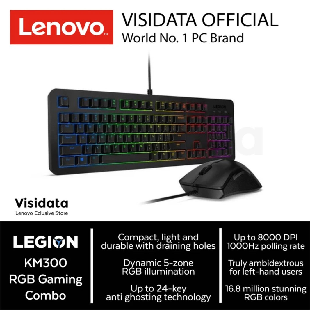 Lenovo Legion KM300 RGB Gaming Combo RGB Wired Keyboard & Mouse 8 Button Arabic & English Layout