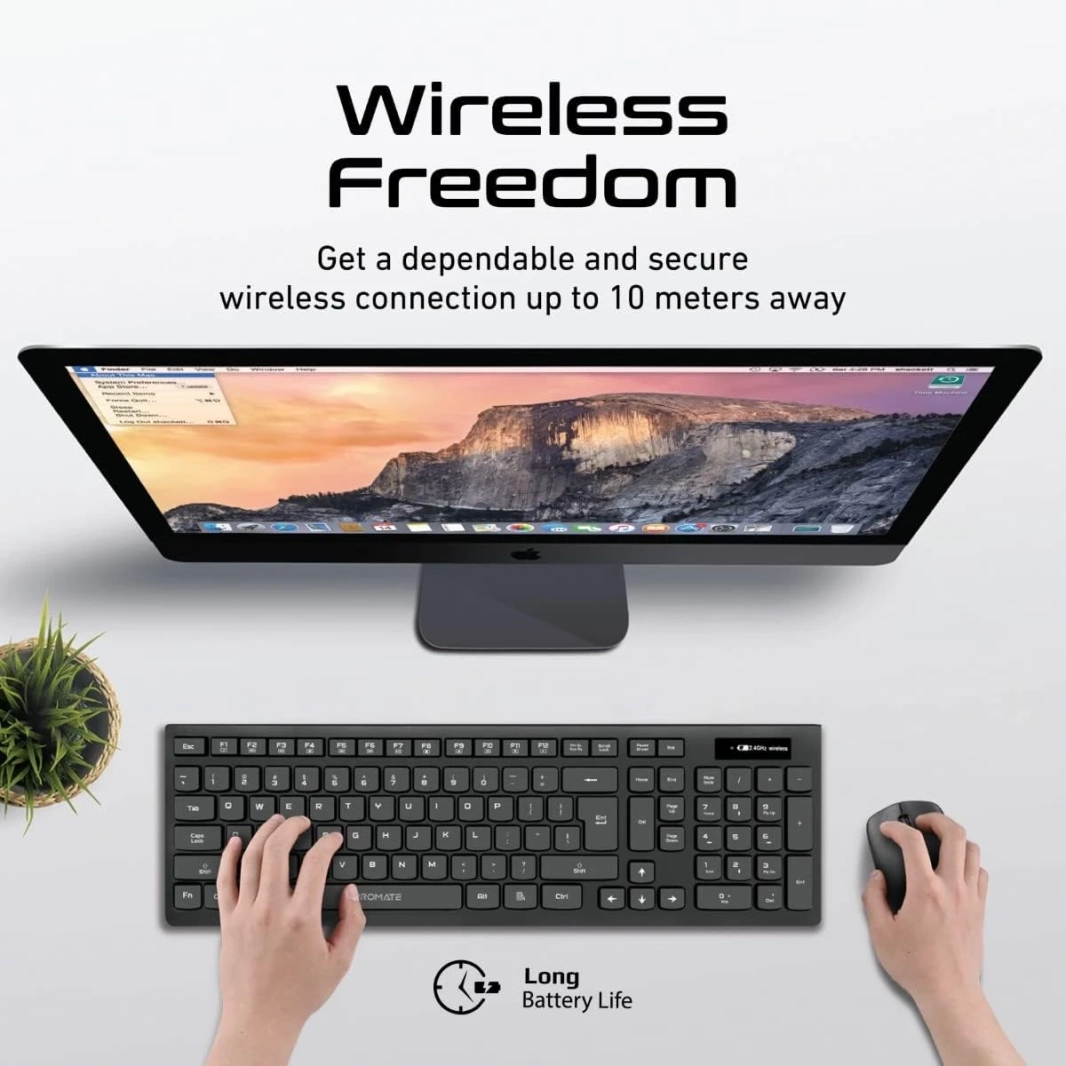 Promate ProCombo-12 Wireless Keyboard & Mouse Combo Sleek Nano USB Receiver Spill-Proof Design 12 Media Keys Arabic / English