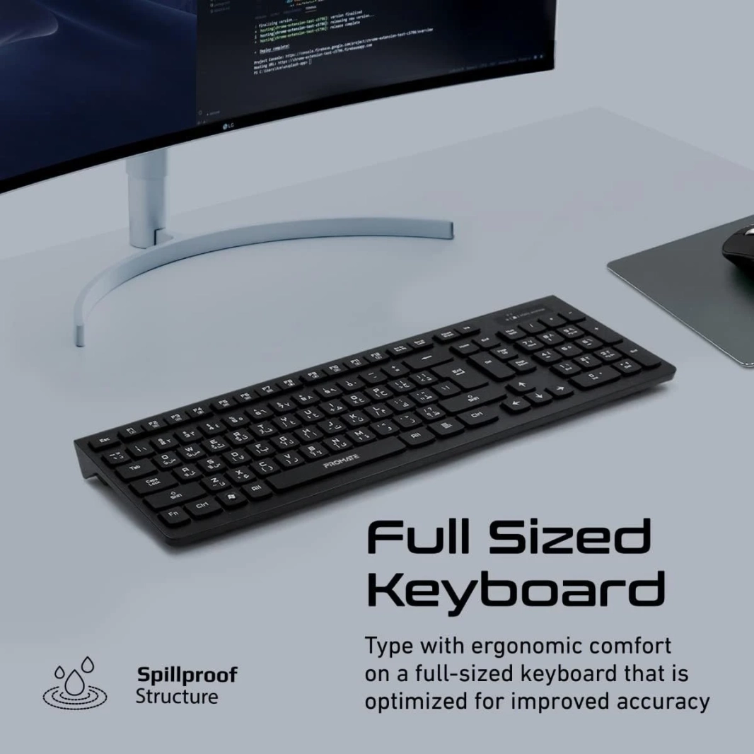 Promate ProCombo-12 Wireless Keyboard & Mouse Combo Sleek Nano USB Receiver Spill-Proof Design 12 Media Keys Arabic / English