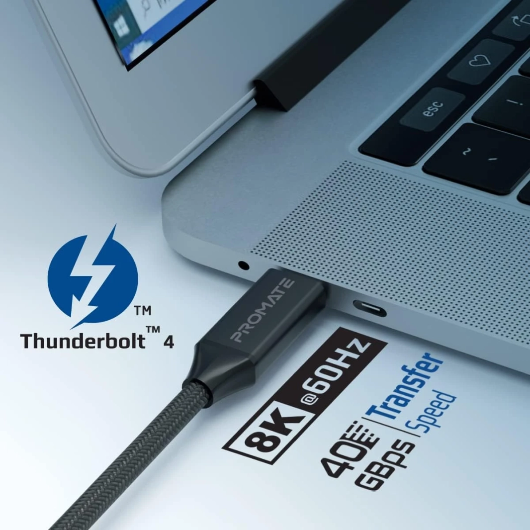 Promate PrimeLinkC40-2M USB-C Cable Ultra HD 8k 60hz USB4 Type-C Cable w/ 240W Power Delivery Thunderbolt 4 Compatible
