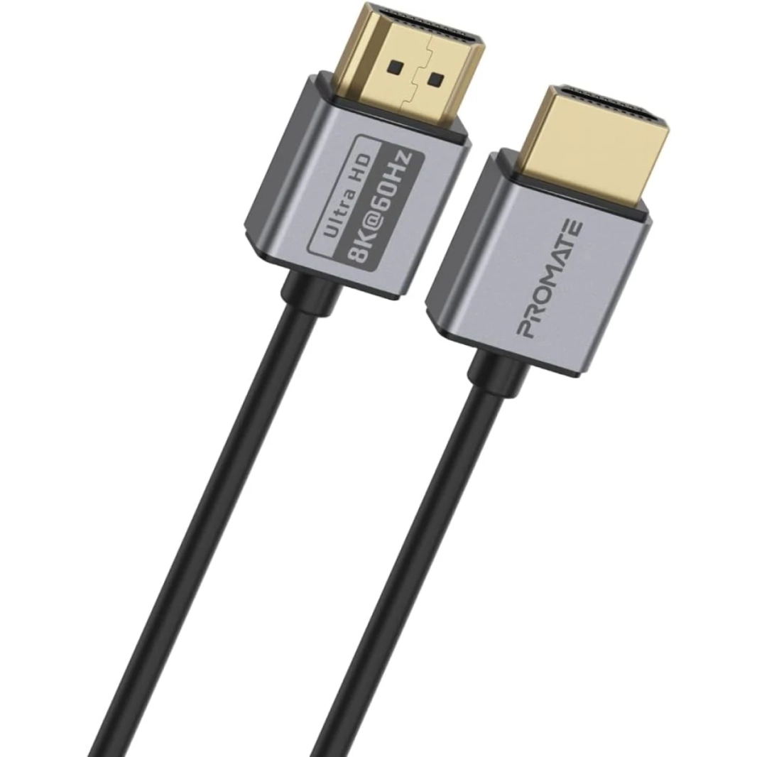 Promate PrimeLink8K-150 HDMI 2.1 Cable 1.5m Slim 48Gbps Bandwidth 8K@60Hz UHD Dynamic HDR eARC Wire - Black