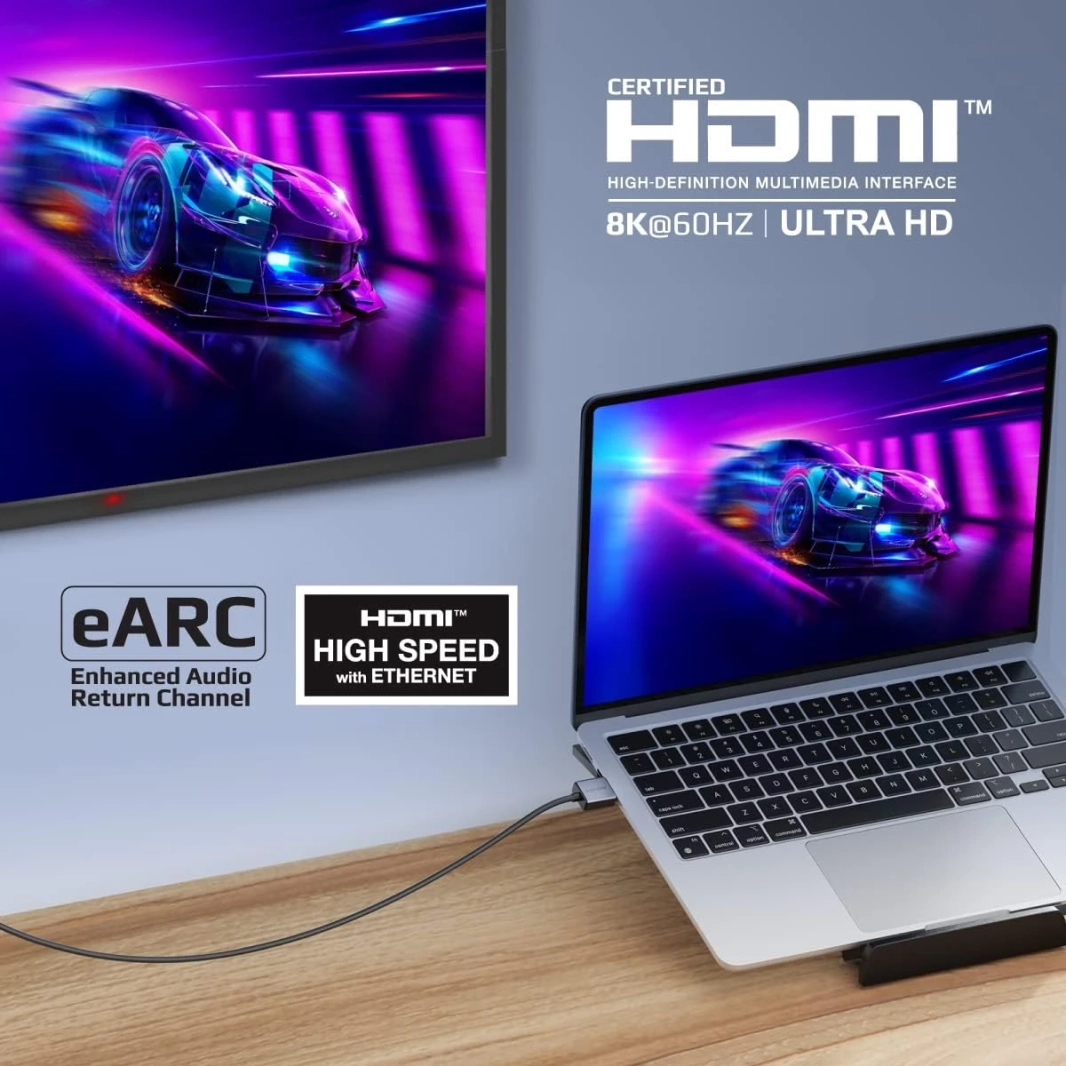 Promate PrimeLink8K-150 HDMI 2.1 Cable 1.5m Slim 48Gbps Bandwidth 8K@60Hz UHD Dynamic HDR eARC Wire - Black