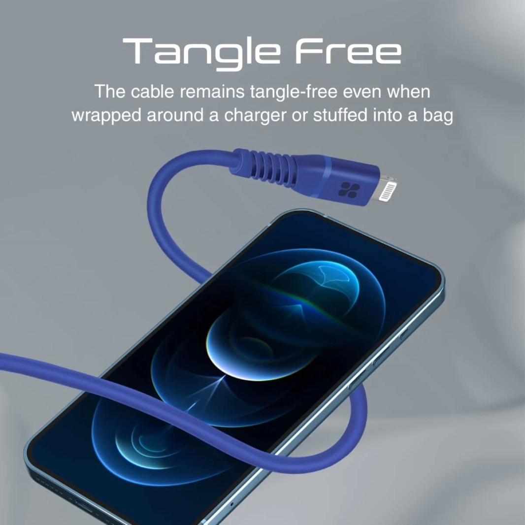 بروميت كابل USB-C إلى Lightning كابل Apple MFi المعتمد مع توصيل طاقة 20 واط، 120 سم سيليكون مضاد للتشابك - أزرق
