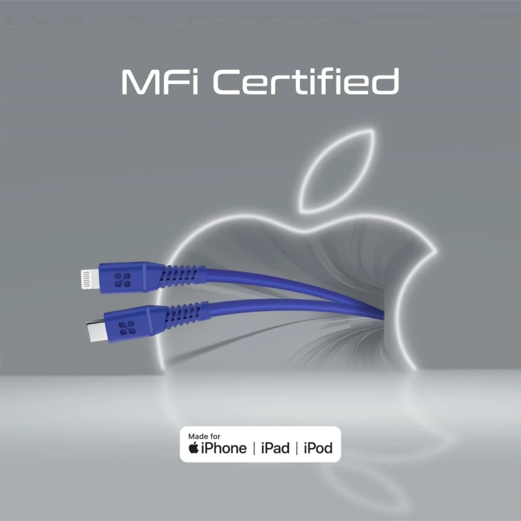بروميت كابل USB-C إلى Lightning كابل Apple MFi المعتمد مع توصيل طاقة 20 واط، 120 سم سيليكون مضاد للتشابك - أزرق
