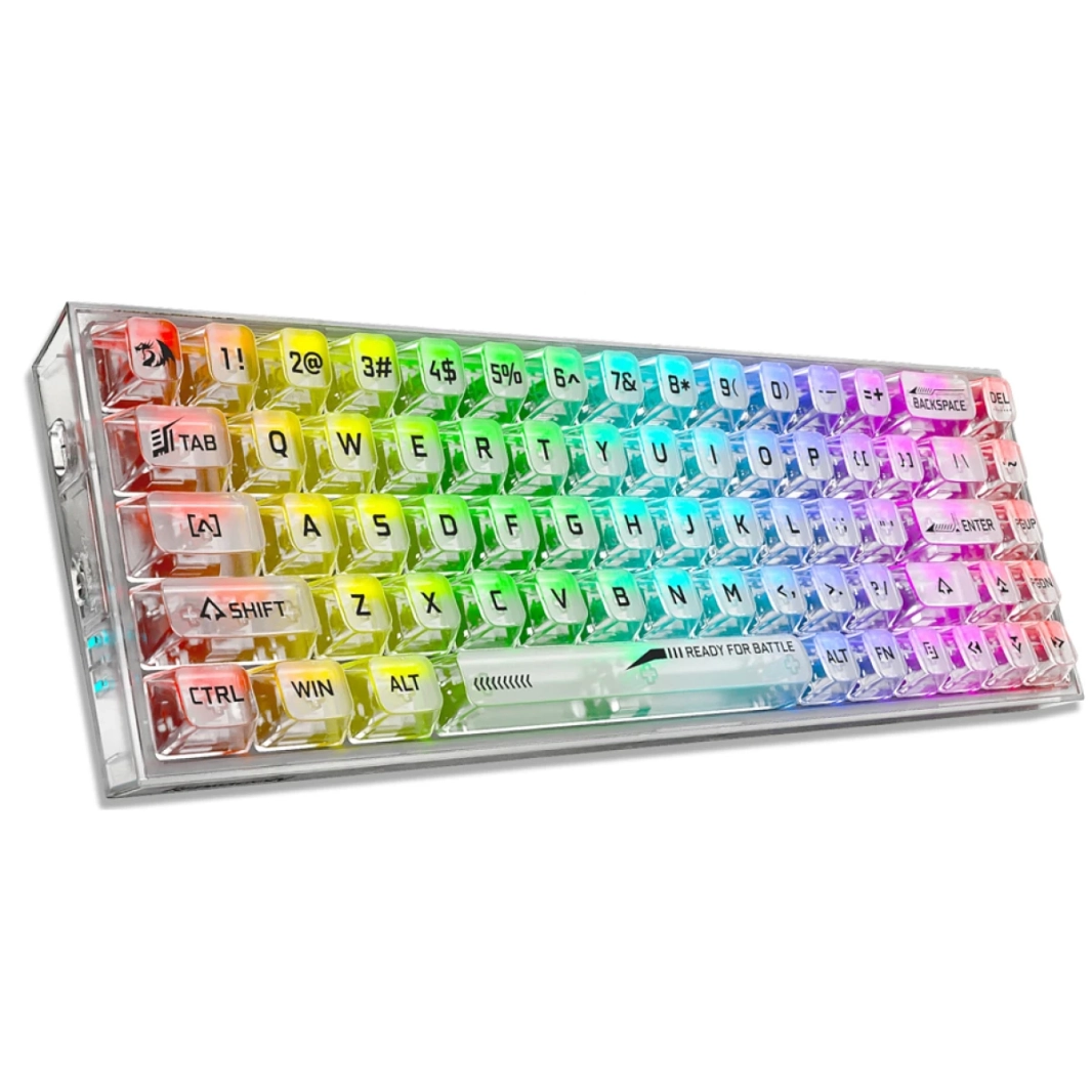 Redragon K631 Castor PRO 65% اتصال ثلاثي الأوضاع RGB 68 مفتاحًا قابل للتبديل السريع مع مقبس PCB مجاني للتبديل السريع - أبيض شفاف