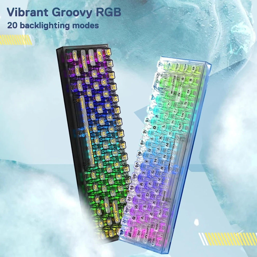 Redragon K631 Castor PRO 65% اتصال ثلاثي الأوضاع RGB 68 مفتاحًا قابل للتبديل السريع مع مقبس PCB مجاني للتبديل السريع - أبيض شفاف