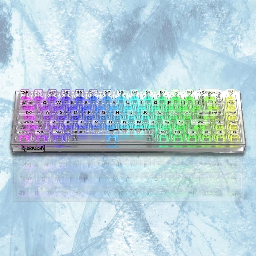 Redragon K631 Castor PRO 65% اتصال ثلاثي الأوضاع RGB 68 مفتاحًا قابل للتبديل السريع مع مقبس PCB مجاني للتبديل السريع - أبيض شفاف