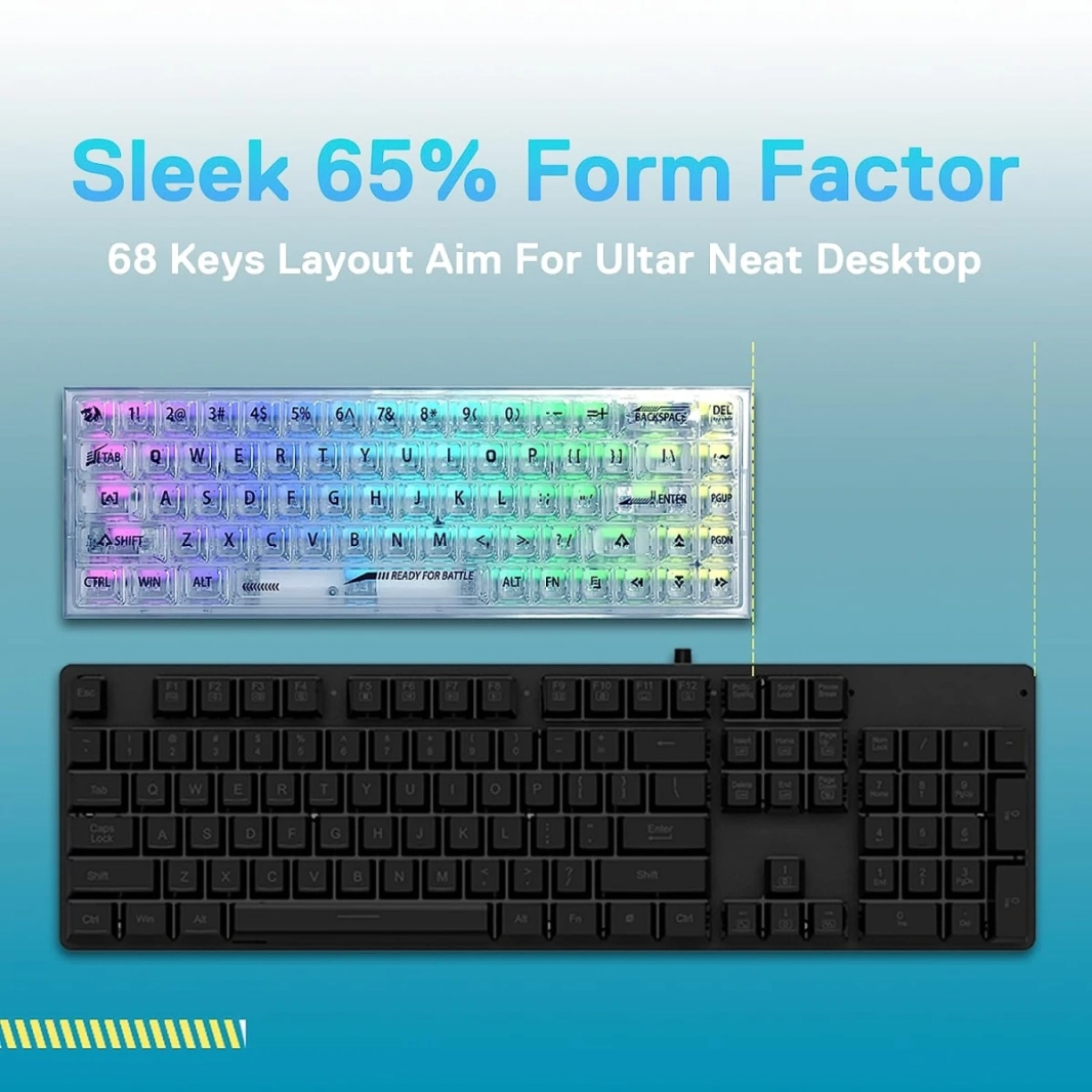 Redragon K631 Castor PRO 65% اتصال ثلاثي الأوضاع RGB 68 مفتاحًا قابل للتبديل السريع مع مقبس PCB مجاني للتبديل السريع - أبيض شفاف