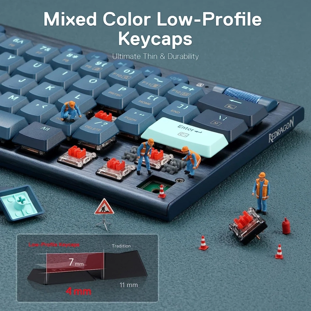 Redragon K632 Blue PRO 60% 3-Mode Connection RGB ميكانيكية رفيعة للغاية ومنخفضة مع اتصال بدون تأخير تحكم مخصص في الوسائط - مفتاح أحمر