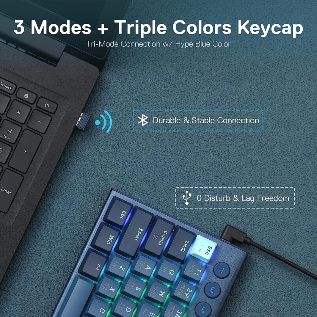 Redragon K632 Blue PRO 60% 3-Mode Connection RGB ميكانيكية رفيعة للغاية ومنخفضة مع اتصال بدون تأخير تحكم مخصص في الوسائط - مفتاح أحمر