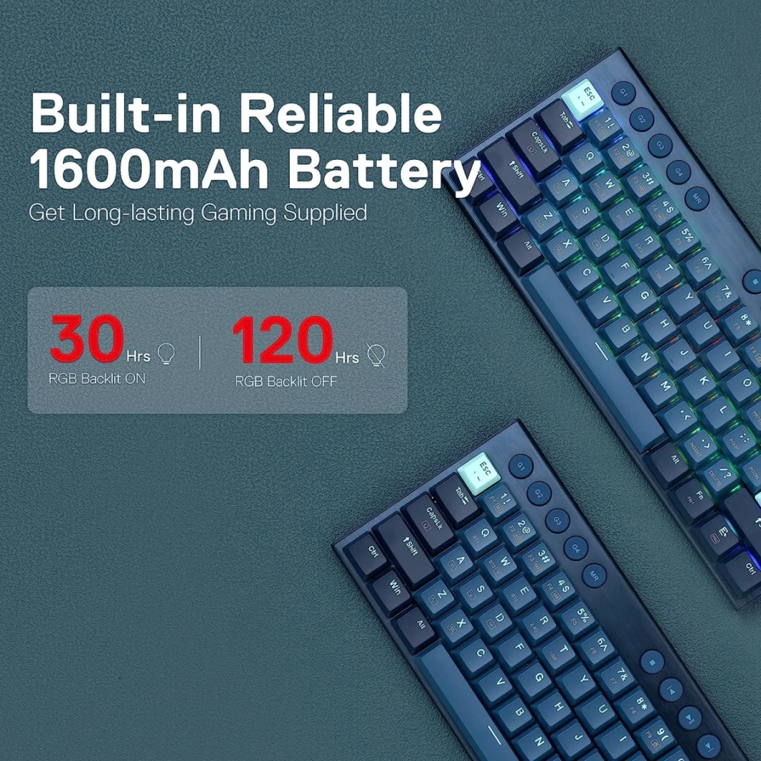 Redragon K632 Blue PRO 60% 3-Mode Connection RGB ميكانيكية رفيعة للغاية ومنخفضة مع اتصال بدون تأخير تحكم مخصص في الوسائط - مفتاح أحمر